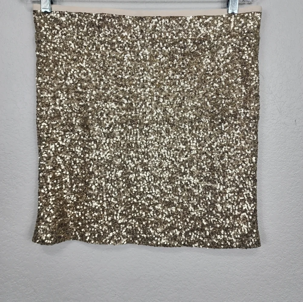 NWT Arden B Gold Sequin Pull-on Skirt Size L